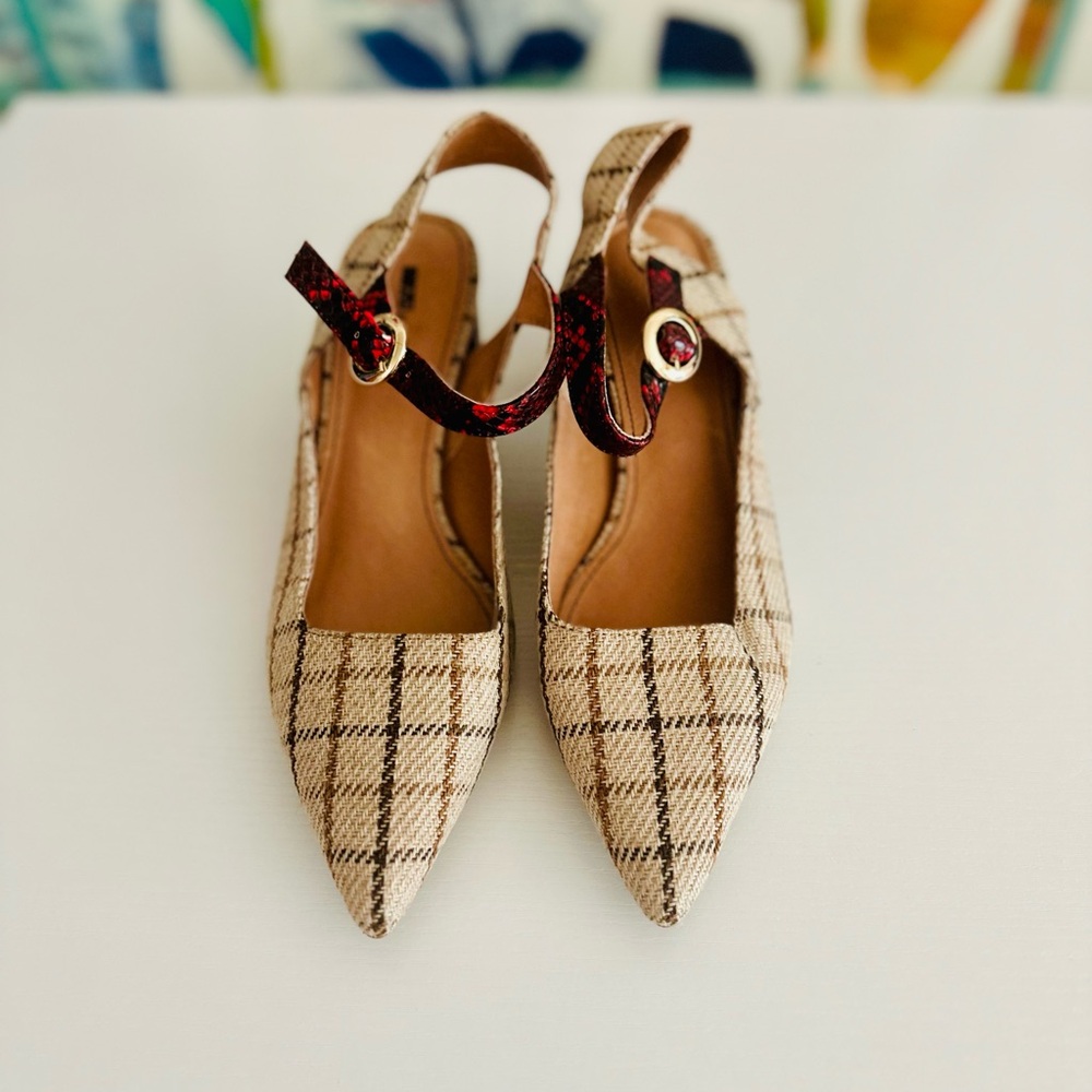 Matiko (Anthropologie) Mary JanePlaid SlingbackPointed-Toe Heel